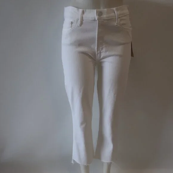 NWT Womens Mother (Item-85) White Insider Crop Step Fray Fairest All Jeans 31